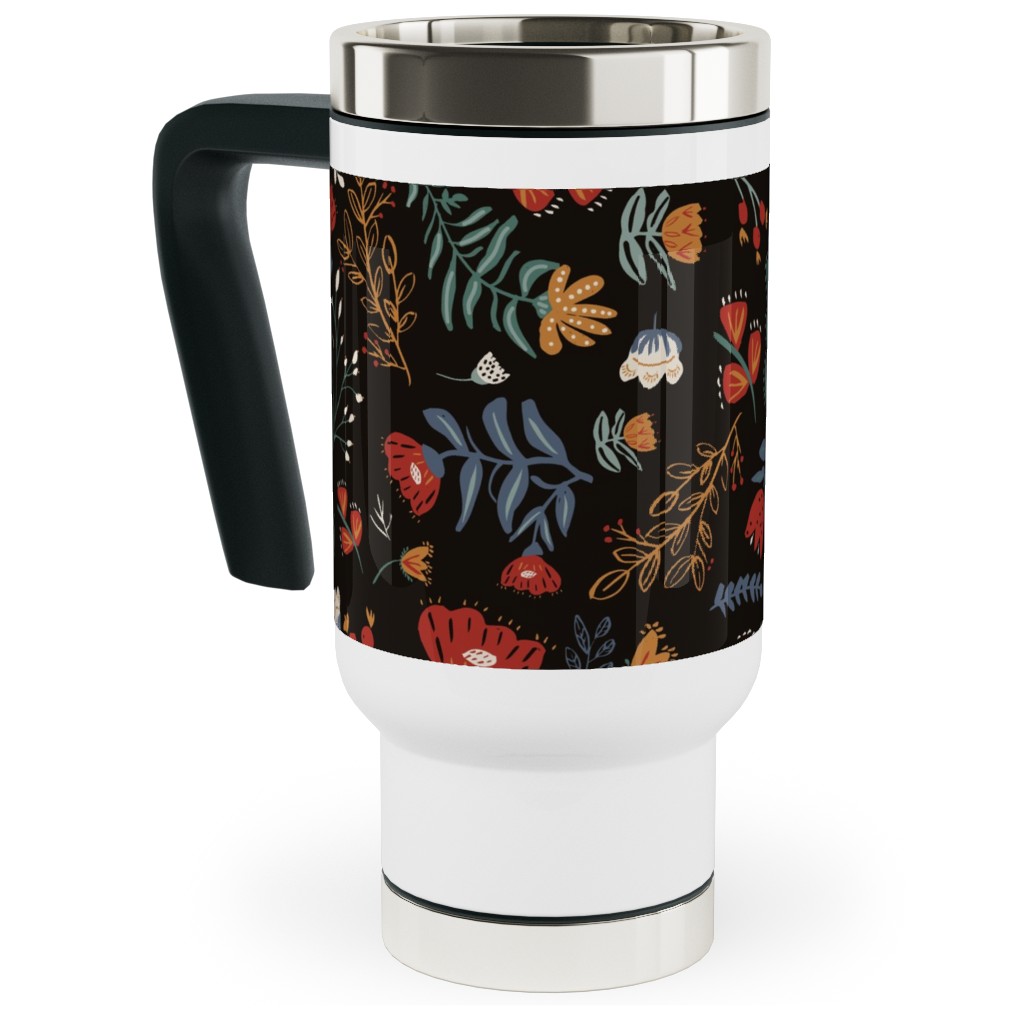 Midnight Garden Travel Mug with Handle, 17oz, Black, Black