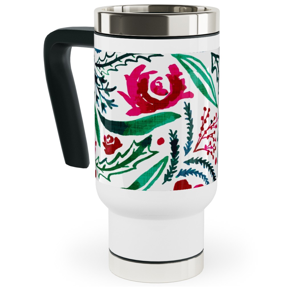 Noel Collection - Loose Floral Travel Mug with Handle, 17oz, Multicolor