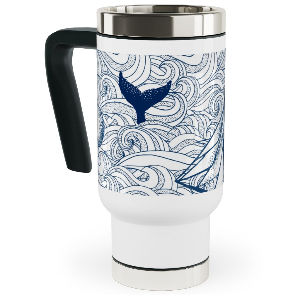 Vintage Nautical Journey Travel Mug with Handle, 17oz, Blue