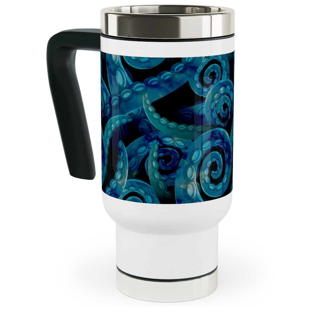 Octopus Watercolor - Blue Travel Mug with Handle, 17oz, Blue