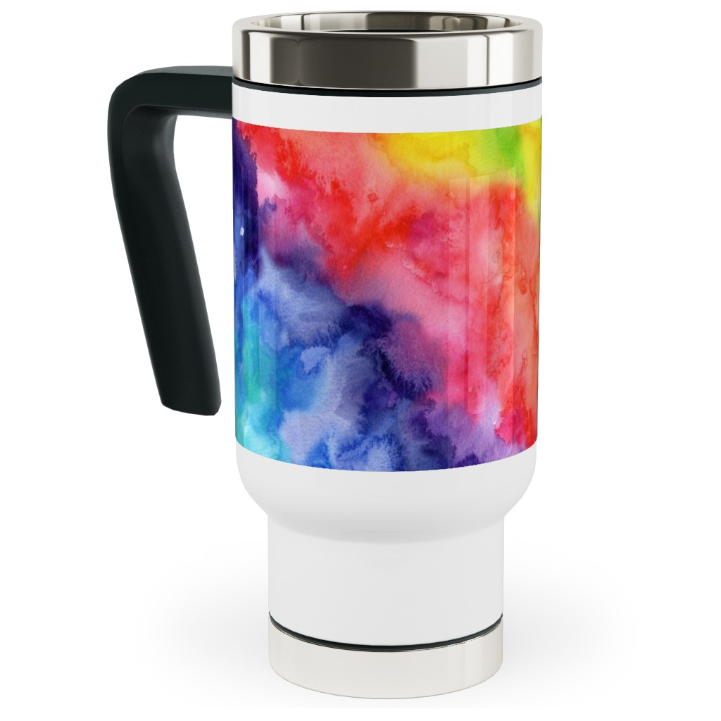 Rainbow Watercolor Wash Travel Mug with Handle, 17oz, Multicolor
