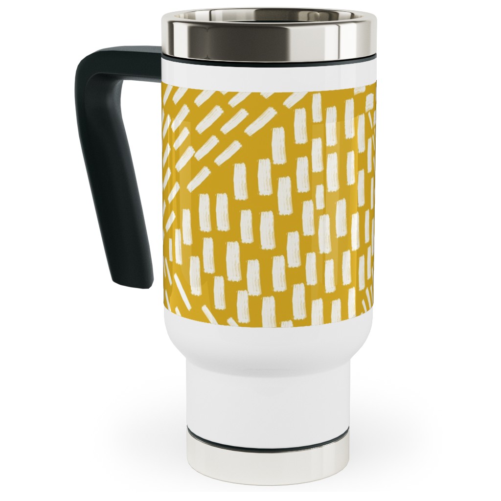 Abstract Brushstrokes Travel Mug with Handle, 17oz, Yellow