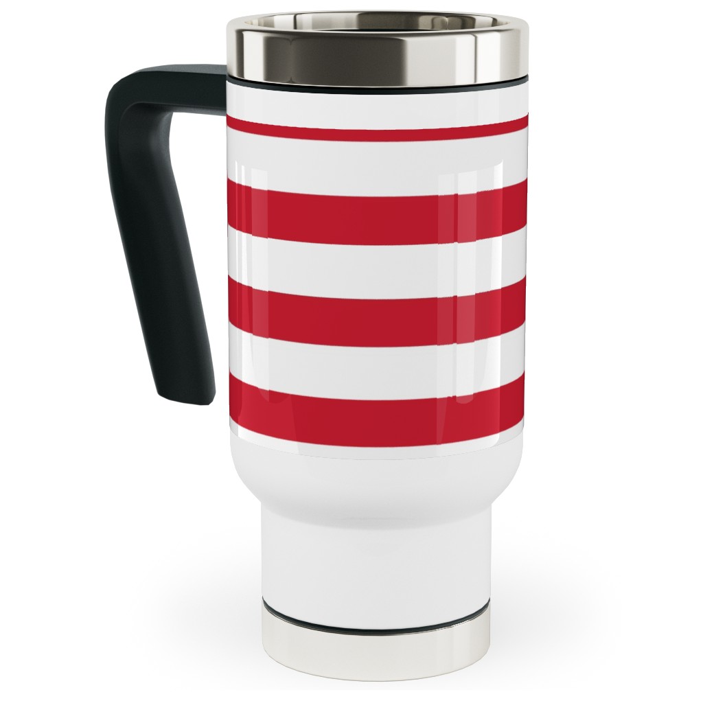 Stripes - Red and White Travel Mug with Handle, 17oz, Red, Red