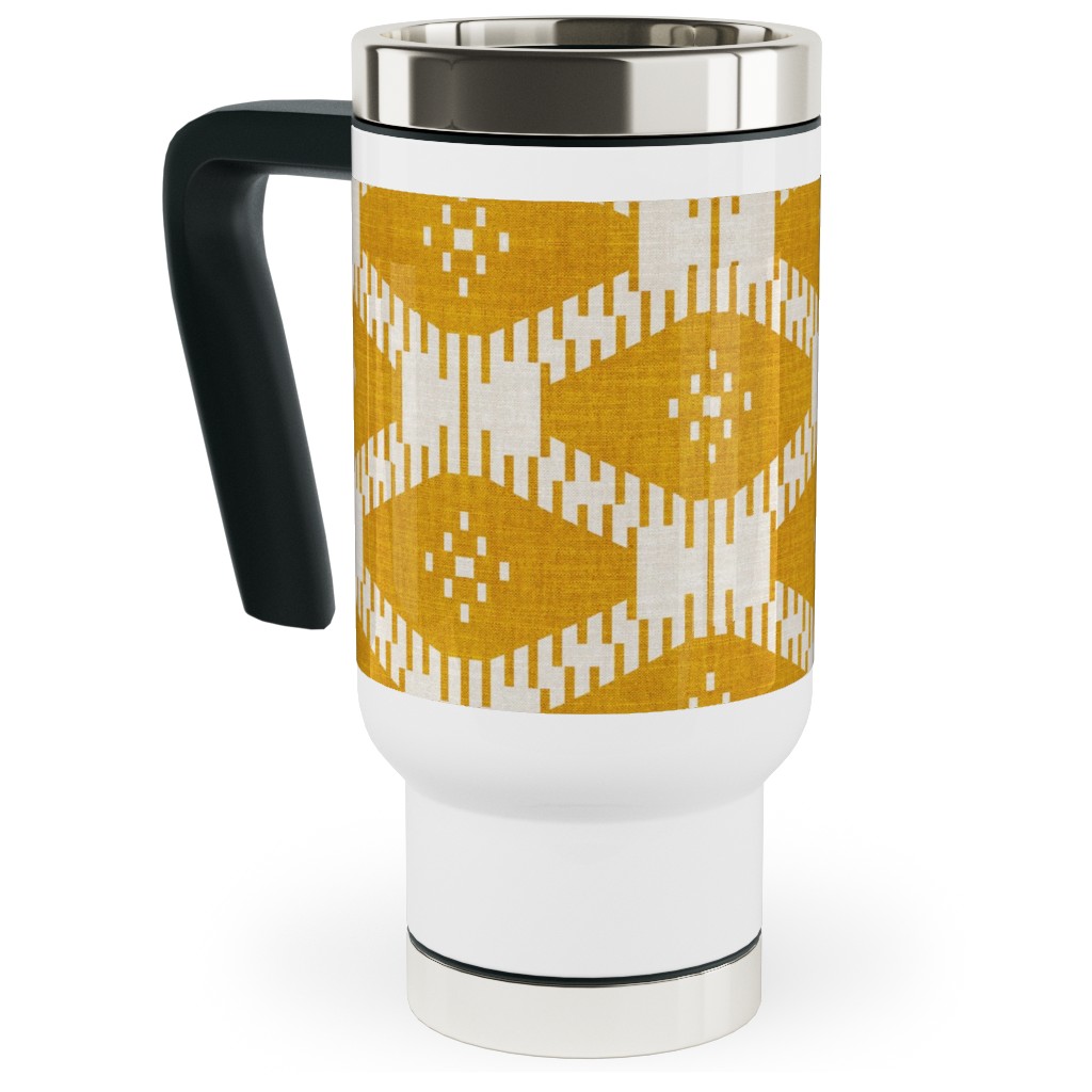 Stella Ikat - Yellow Travel Mug with Handle, 17oz, Yellow