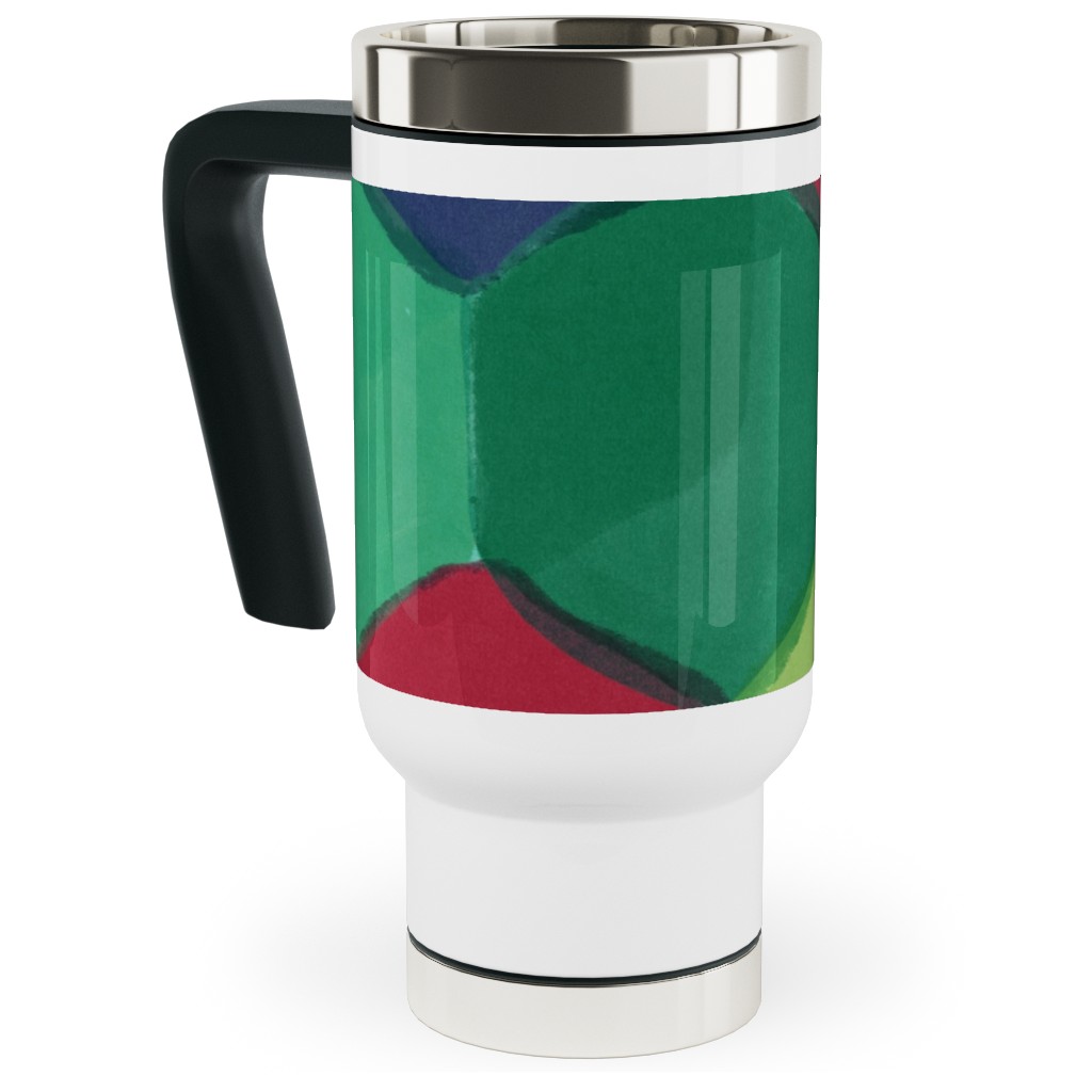Overlapping Hexagons - Warm Summer Travel Mug with Handle, 17oz, Multicolor