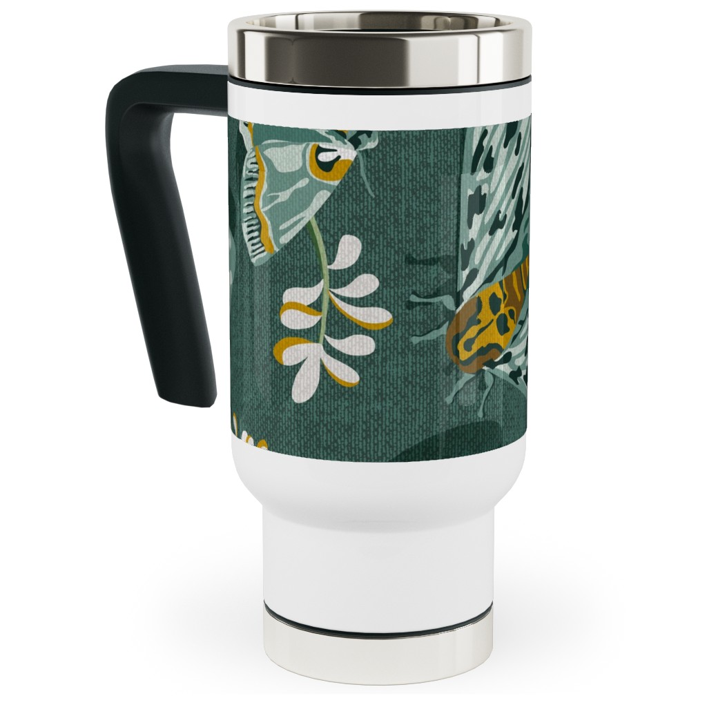 Gathering Moths - Green Travel Mug with Handle, 17oz, Green, Classic Green