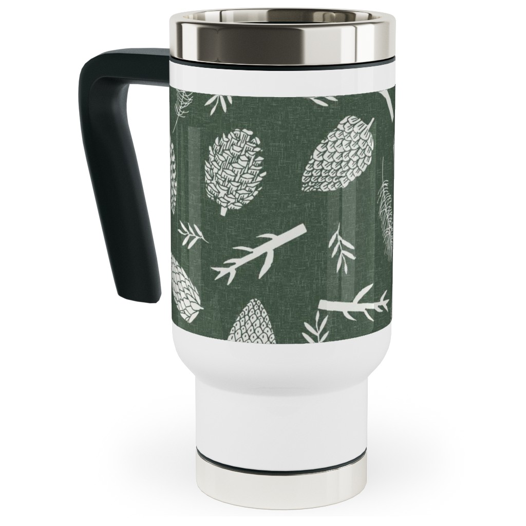 Pinecones - Hunter Green Travel Mug with Handle, 17oz, Green