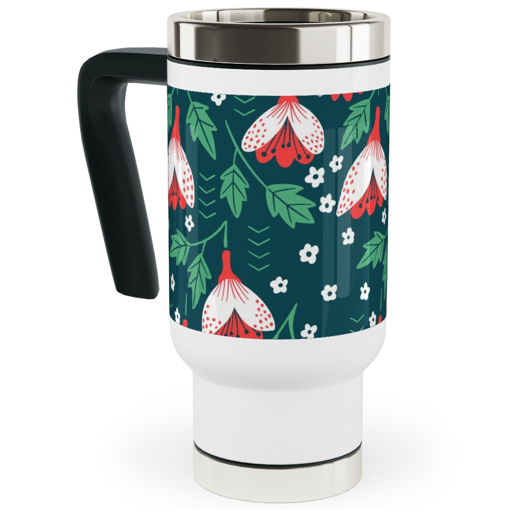 Christmas Flowers Travel Mug with Handle, 17oz, Green