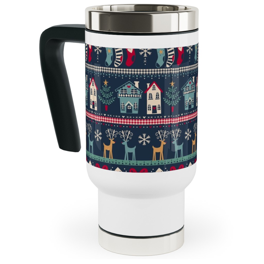 Nordic Vintage Christmas Travel Mug with Handle, 17oz, Multicolor