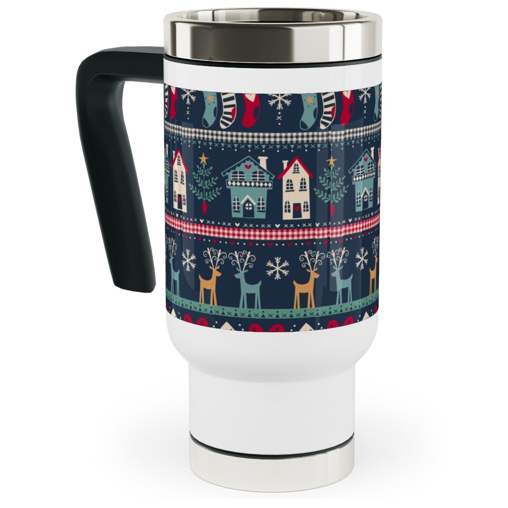 Nordic Vintage Christmas Travel Mug with Handle, 17oz, Multicolor, Park Night