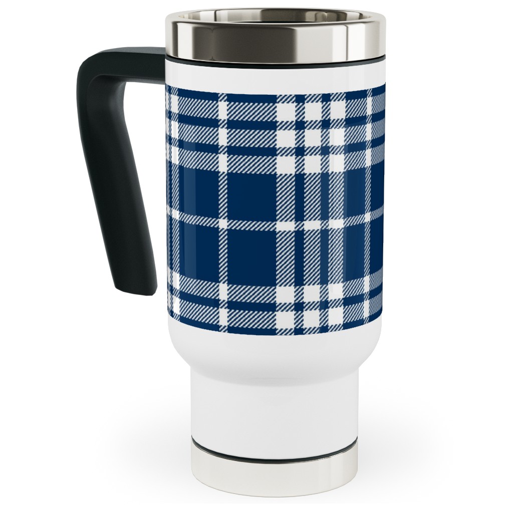 Tartan Check Travel Mug with Handle, 17oz, Blue, Imperial