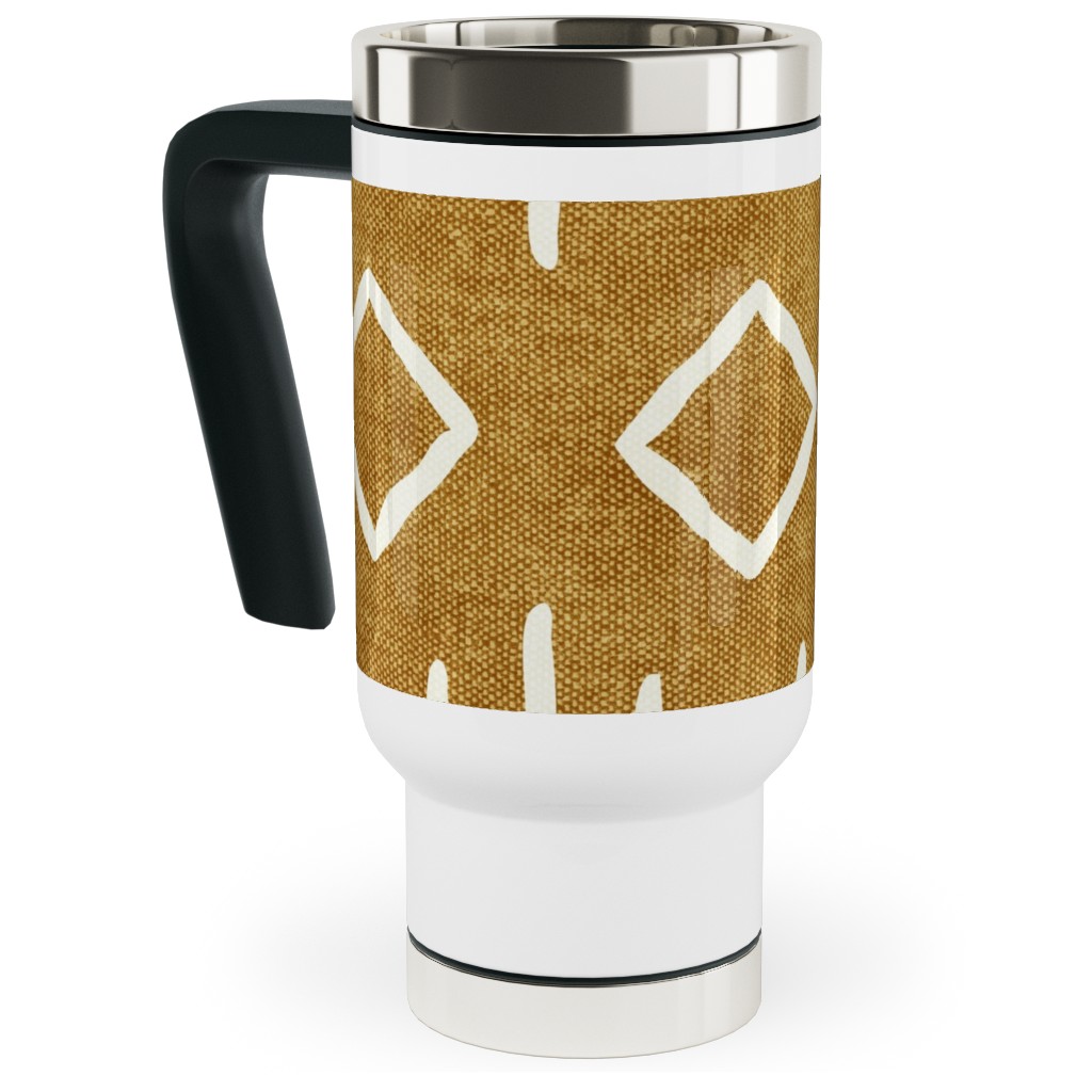 Diamond Mud Cloth Travel Mug with Handle, 17oz, Yellow
