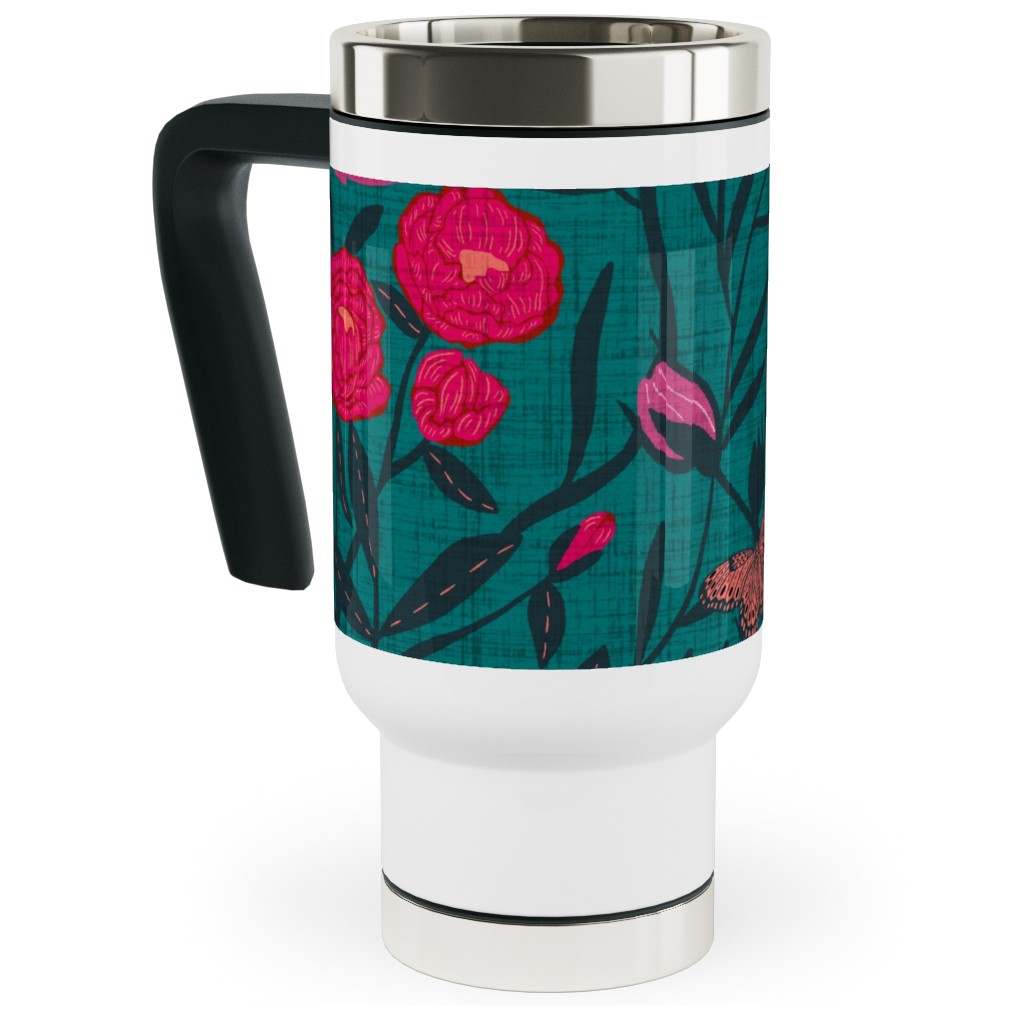 Modern Chintz Travel Mug with Handle, 17oz, Green, Classic Green