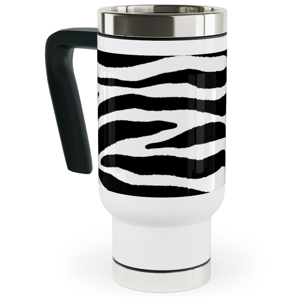 Zebra Print - Black and White Travel Mug with Handle, 17oz, Black, Black