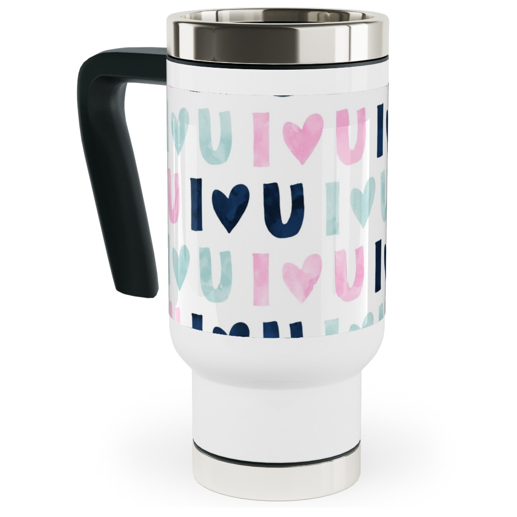 I Love You - Pink Navy Blue Travel Mug with Handle, 17oz, Multicolor