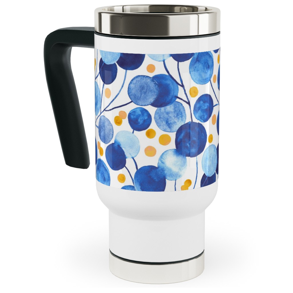 Pompom Plants - Cobalt & Gold Travel Mug with Handle, 17oz, Blue, True Blue