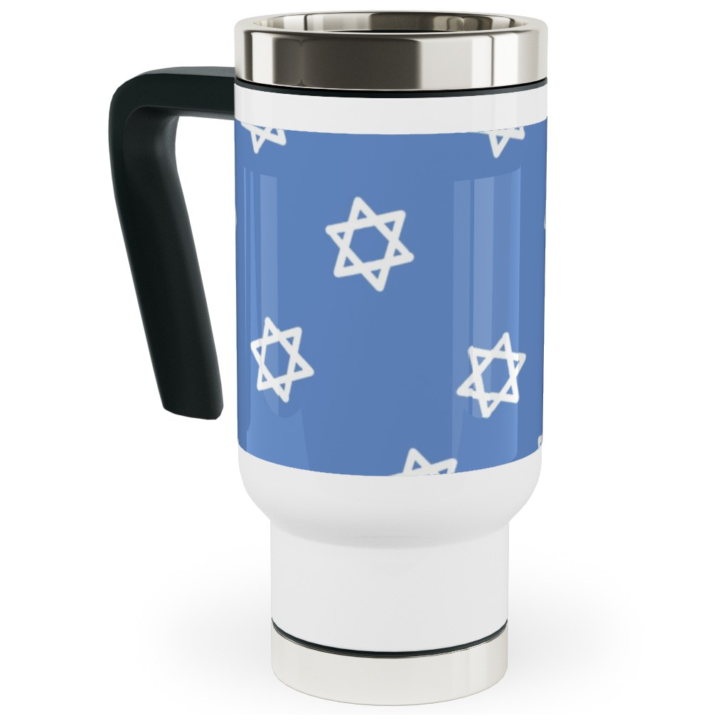 Star of David - White & Blue Travel Mug with Handle, 17oz, Blue