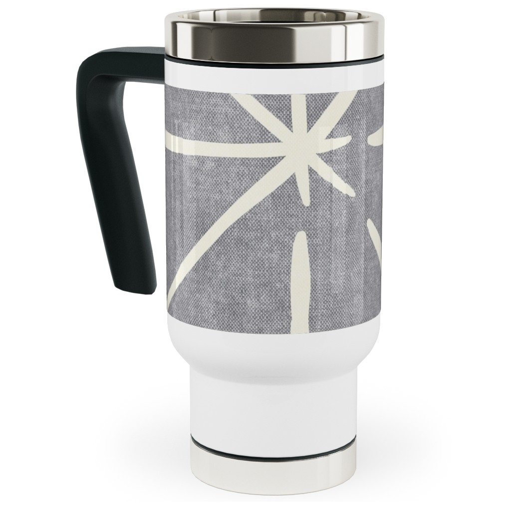 Geometric Triangles - Distressed - Grey Travel Mug with Handle, 17oz, Gray