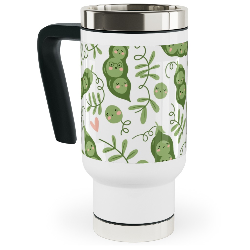 Cute Peas - Green Travel Mug with Handle, 17oz, Green