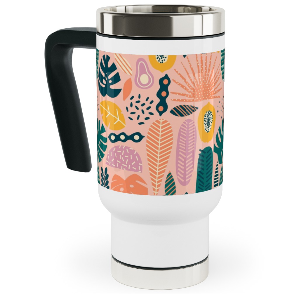 Hawaii Floral - Pink Travel Mug with Handle, 17oz, Multicolor