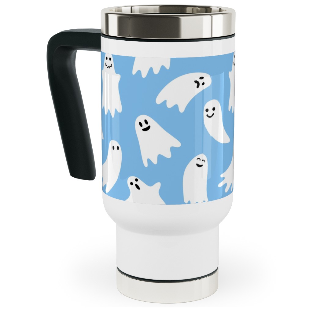Cute Ghosts - Blue Travel Mug with Handle, 17oz, Blue, True Blue