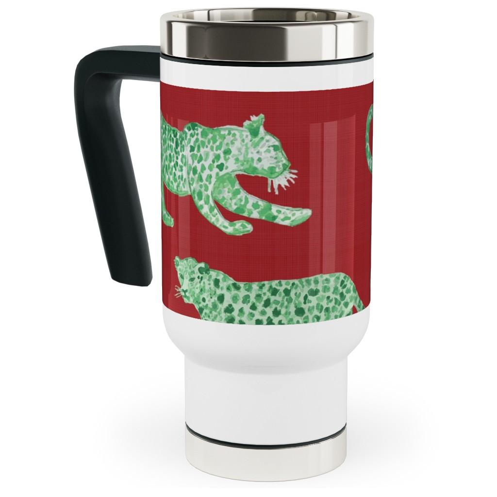 Leopard Parade Travel Mug with Handle, 17oz, Red