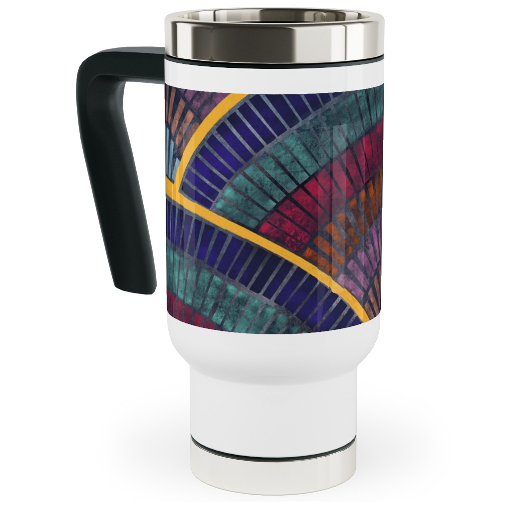 Moody Art Deco Tile - Dark Travel Mug with Handle, 17oz, Multicolor