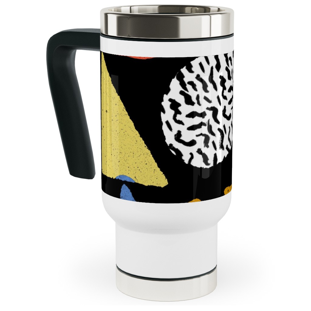 Happy Blocks Travel Mug with Handle, 17oz, Multicolor, Black