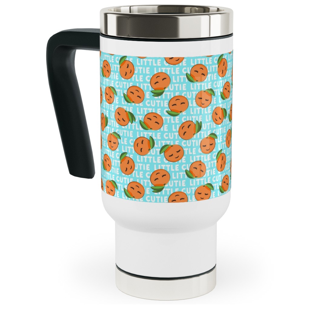 Little Cutie - Happy Oranges - Blue Travel Mug with Handle, 17oz, Blue, True Blue