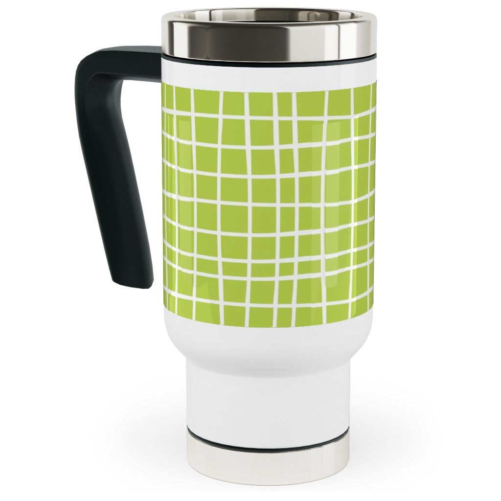 Wavy Grid Travel Mug with Handle, 17oz, Green, Lime