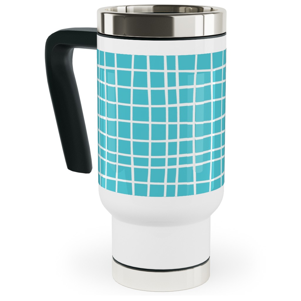 Wavy Grid Travel Mug with Handle, 17oz, Blue