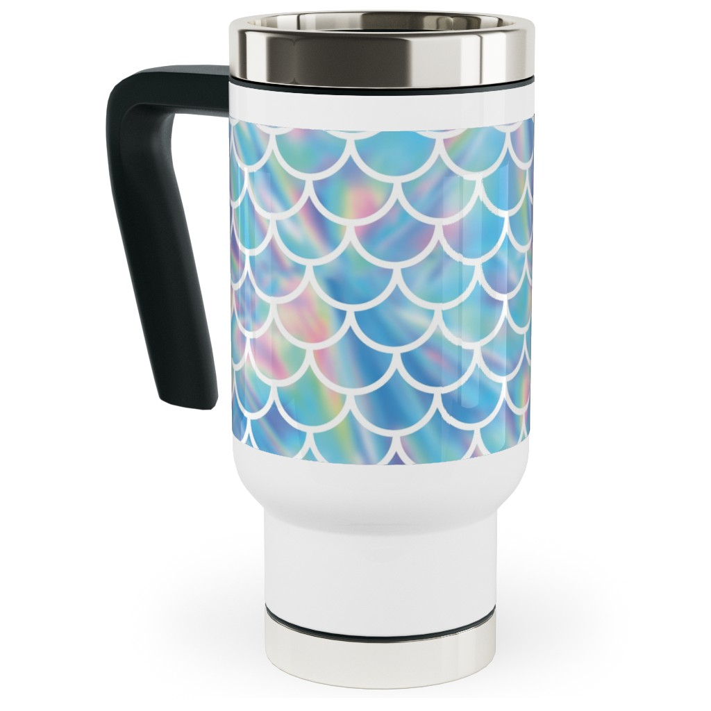 Mermaid Scales - Blue Travel Mug with Handle, 17oz, Blue, True Blue