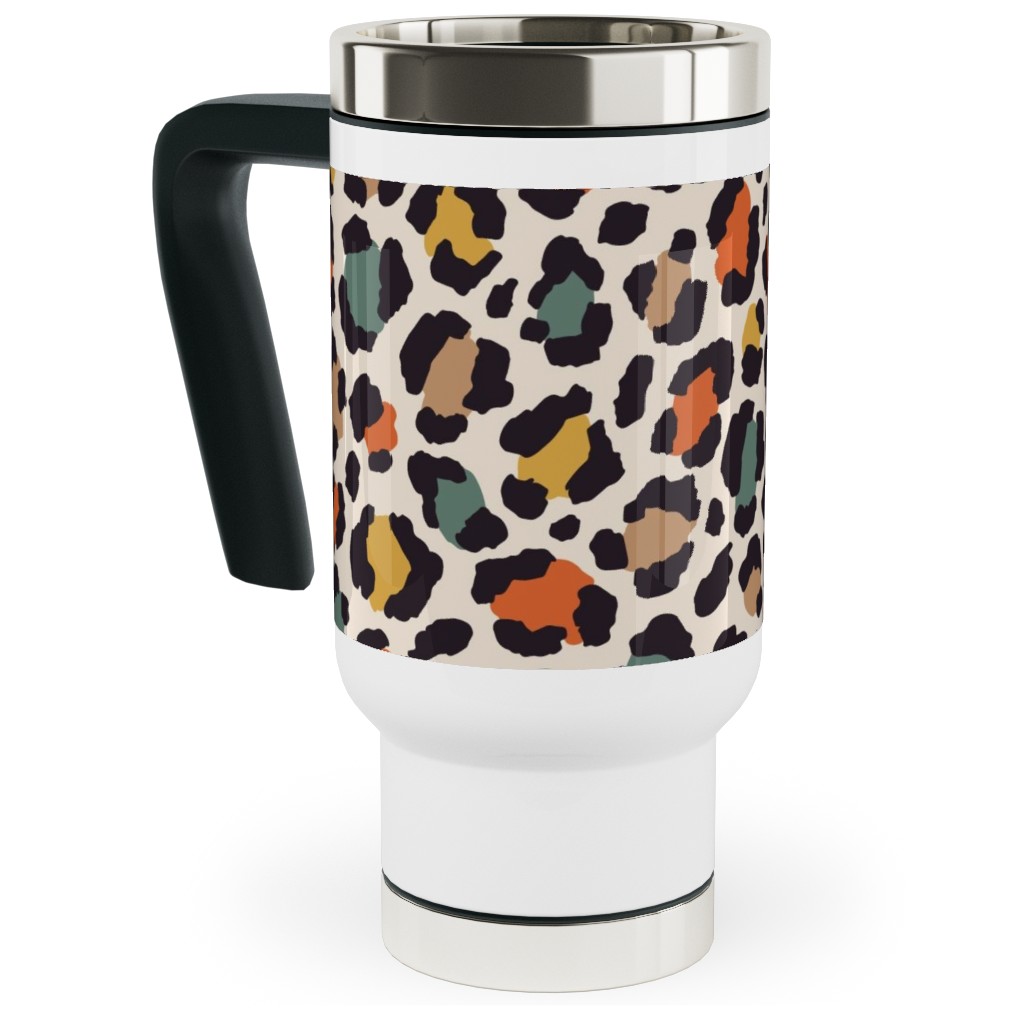 Colored Leopard Print - Mulit Travel Mug with Handle, 17oz, Multicolor