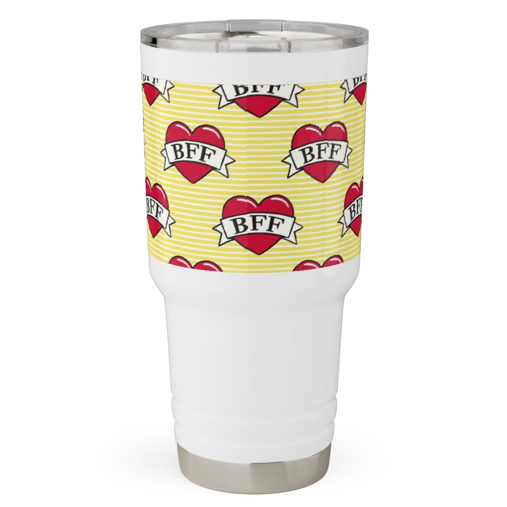 Bff Heart Tattoo Travel Tumbler, 30oz, Yellow, Cream