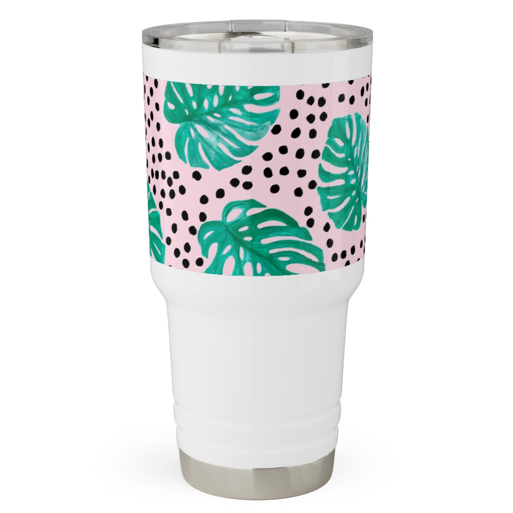 Tropical Monstera - Pink Travel Tumbler, 30oz, Pink, Bright Pink