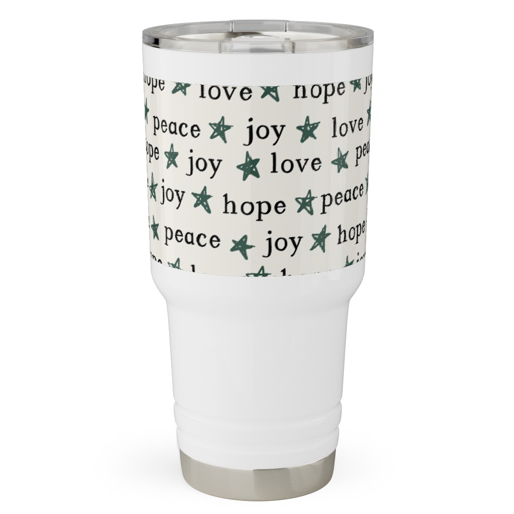 Peace Love Hope Joy - Beige Travel Tumbler, 30oz, Beige, Pearl