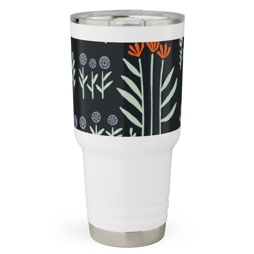 Delicate Floral - Orange and White Travel Tumbler, 30oz, Black