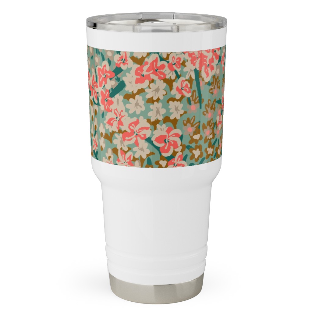 Bengal Kuma Floral - Multi Travel Tumbler, 30oz, Green, Classic Green
