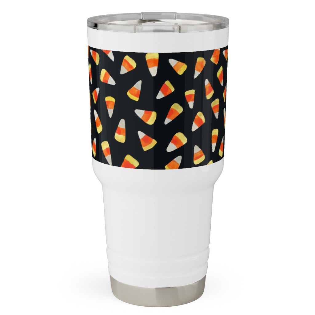 Watercolor Candy Corn - Black Travel Tumbler, 30oz, Black