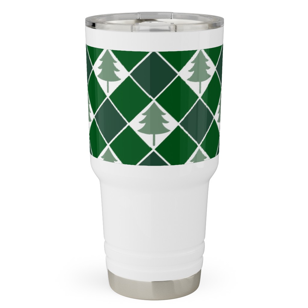 Christmas Tree Checkers - Green Travel Tumbler, 30oz, Green