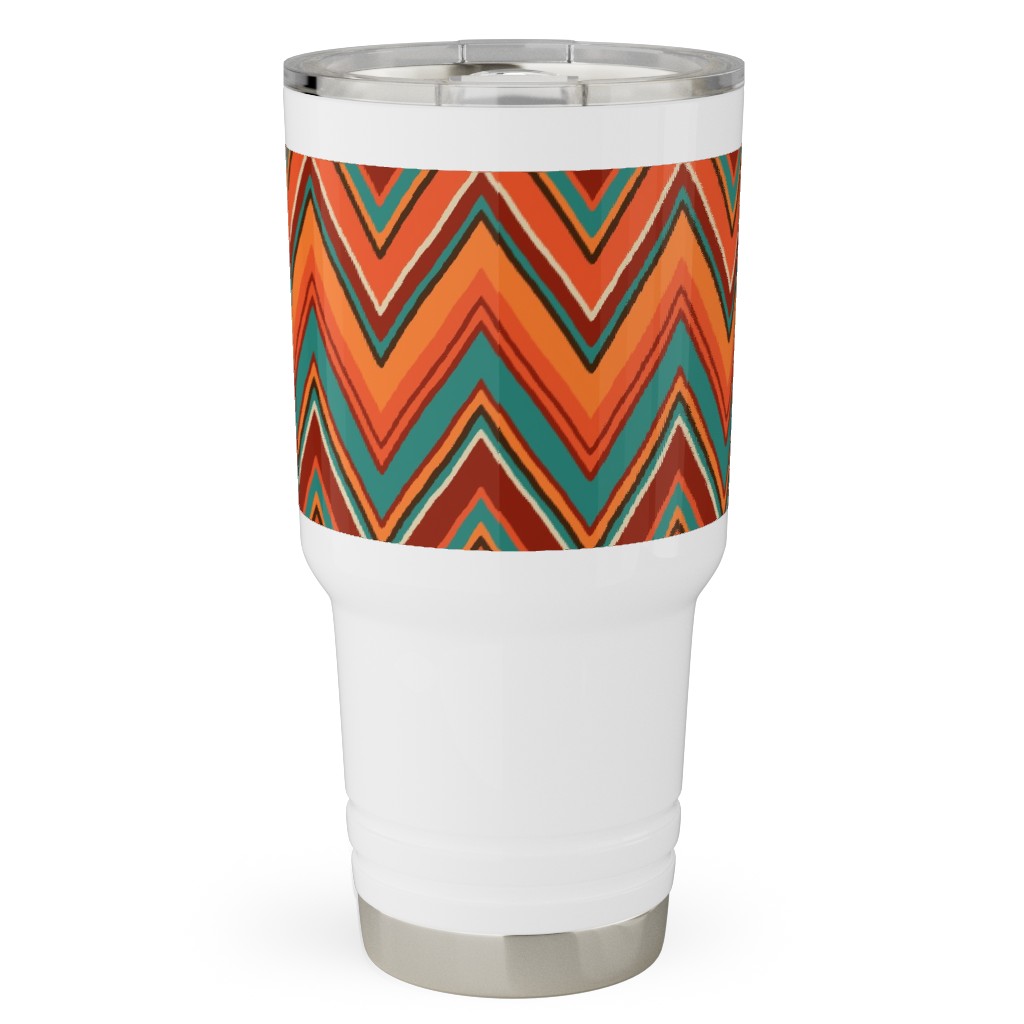 Fall Crazy Chevron - Orange and Teal Travel Tumbler, 30oz, Orange