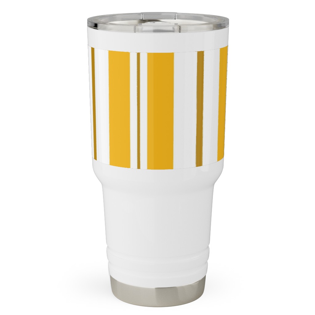 Gold White and Brown Stripes Travel Tumbler, 30oz, Yellow
