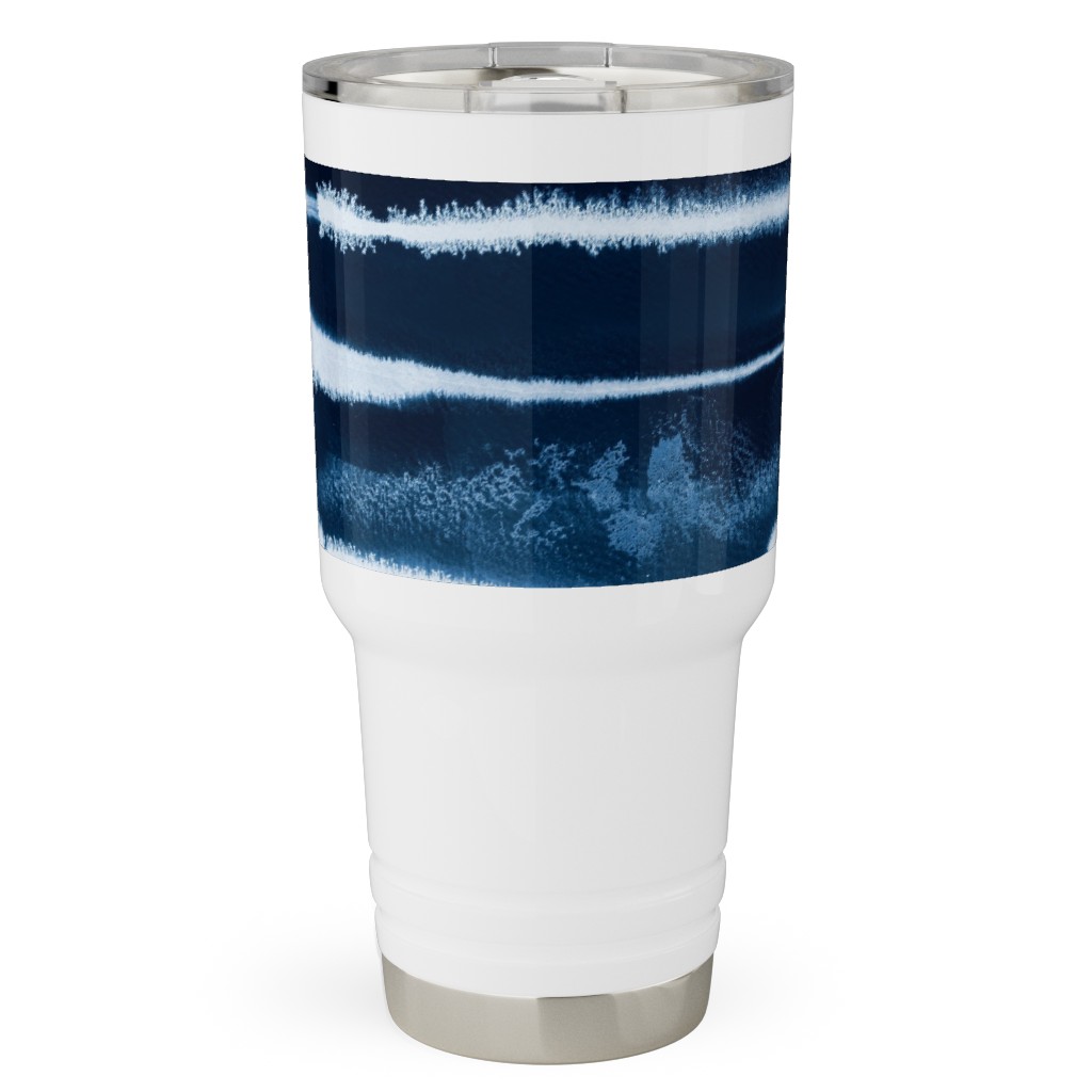 Ikat Watercolor Stripes - Navy Travel Tumbler, 30oz, Blue, True Blue