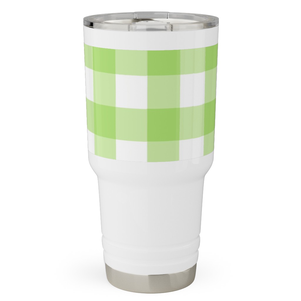 Gingham Checks Travel Tumbler, 30oz, Green, Pear
