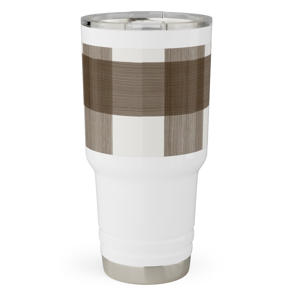 Cross Hatch Plaid Travel Tumbler, 30oz, Brown