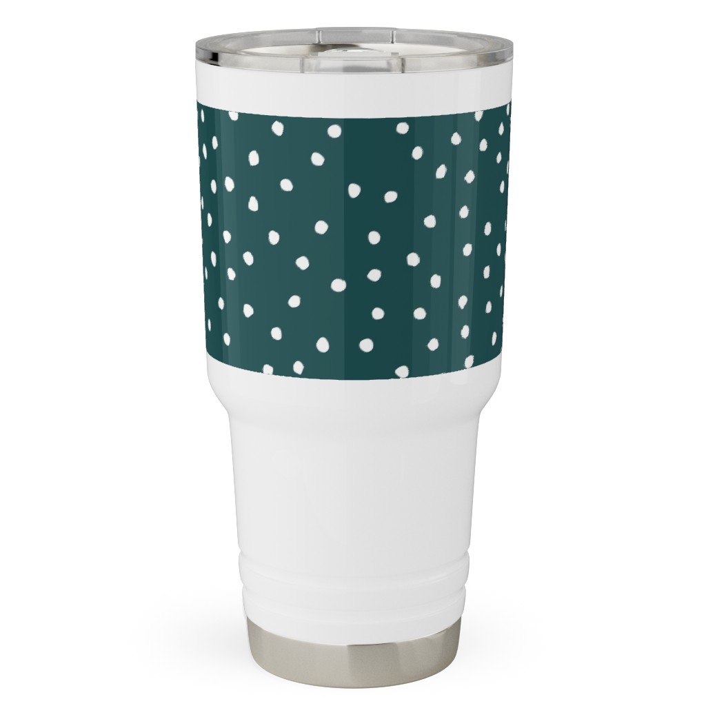 Dots - White on Emerald Travel Tumbler, 30oz, Green, Classic Green