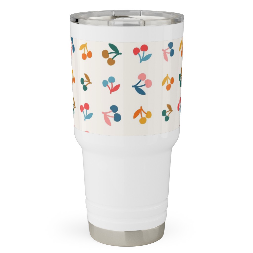 Colored Cherries - Earthy Travel Tumbler, 30oz, Beige, Pearl