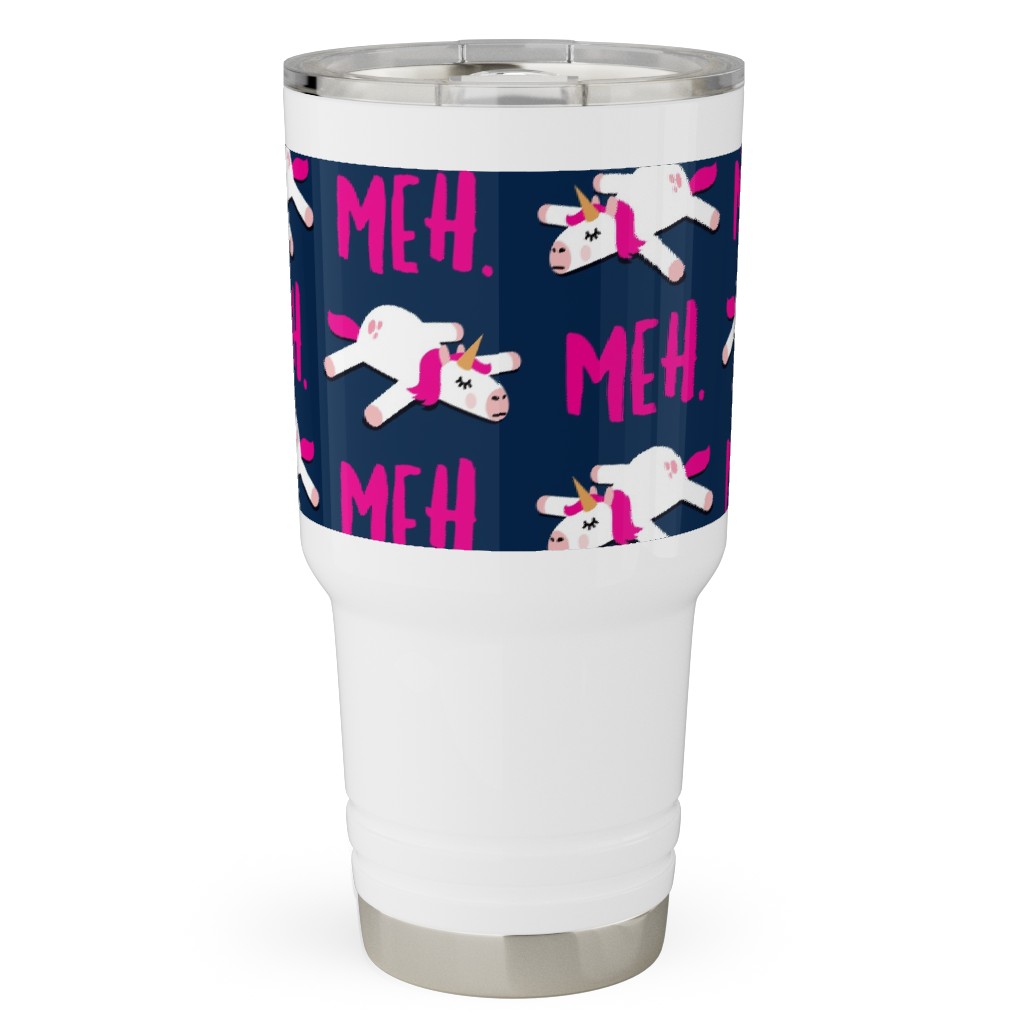 Meh - Splooting Unicorns - Pink on Navy Travel Tumbler, 30oz, Pink