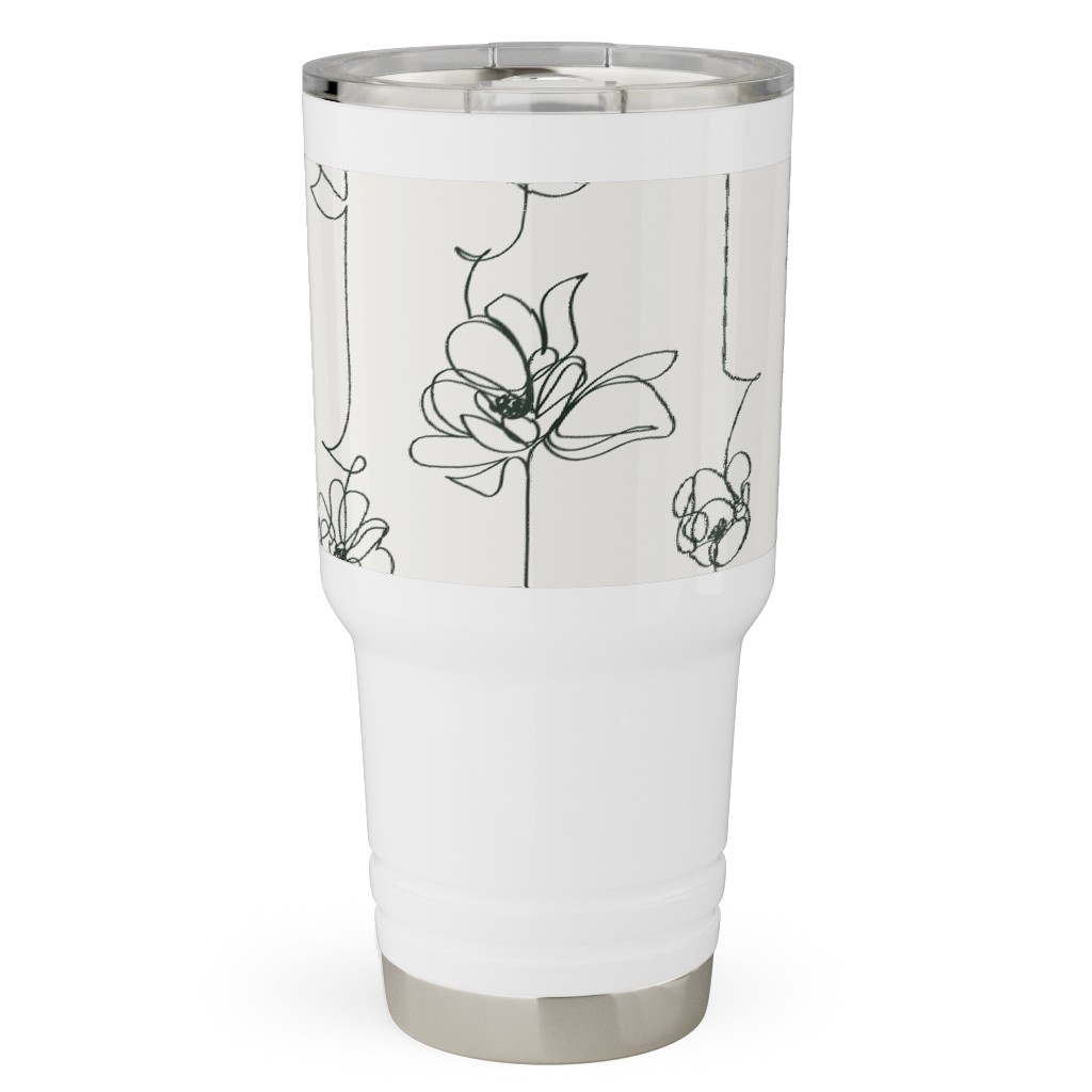 One Line Floral - Light Travel Tumbler, 30oz, White