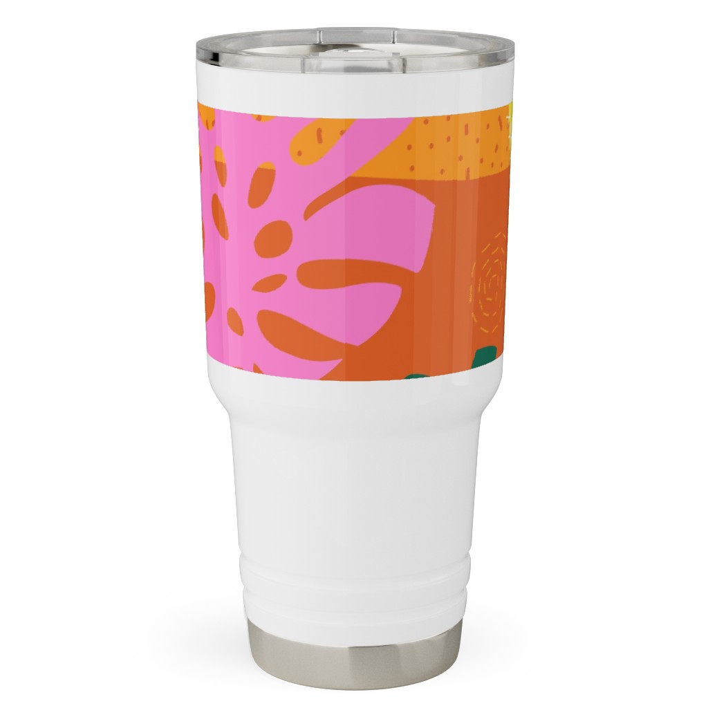 Palm Leaves Patchwork Summer Collage - Multi Travel Tumbler, 30oz, Multicolor